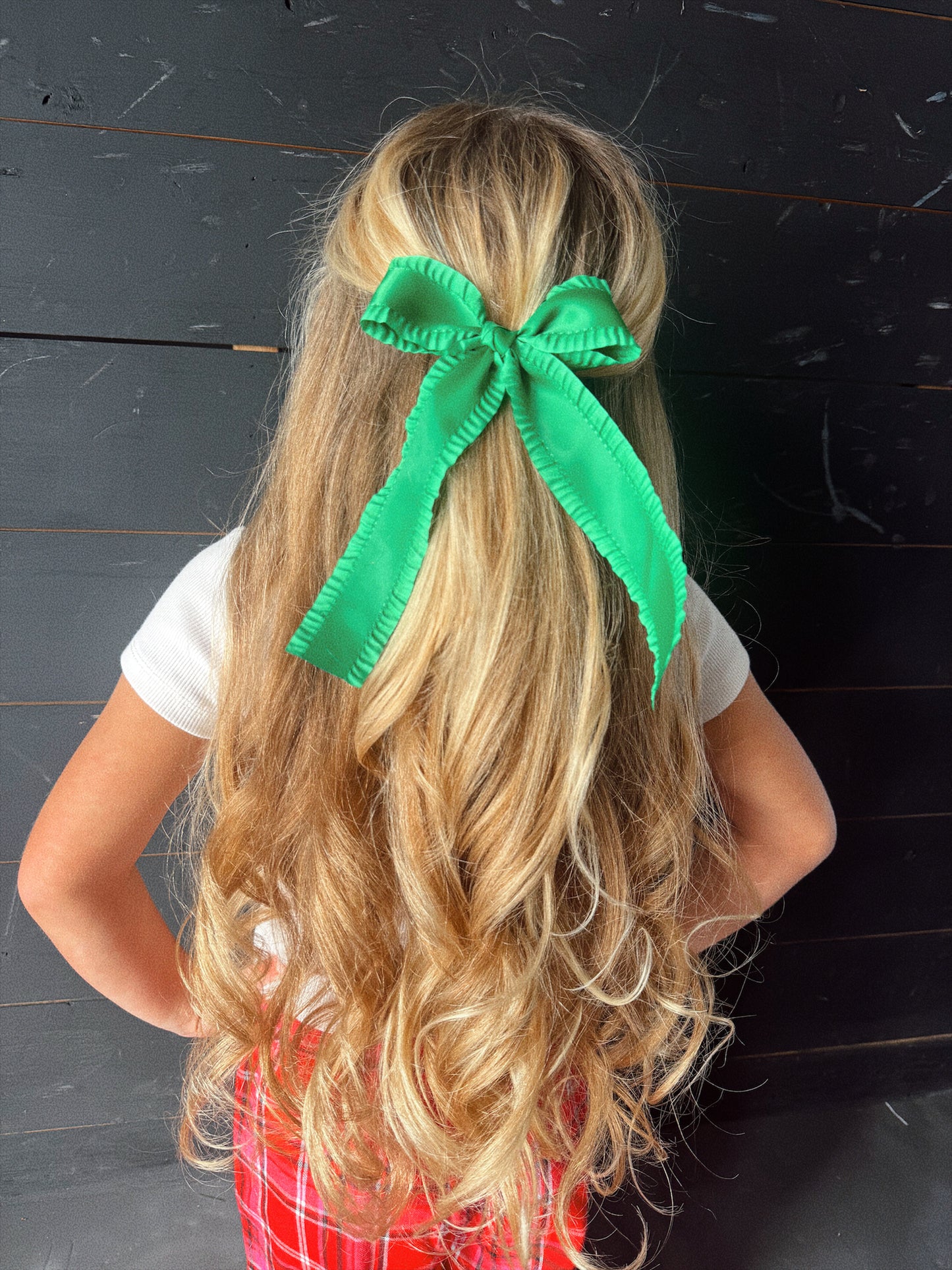 Green ruffle trim silk XL bow