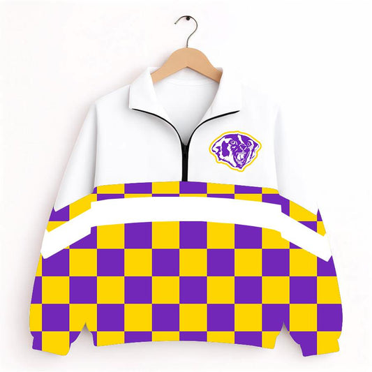 Merkel purple & gold check