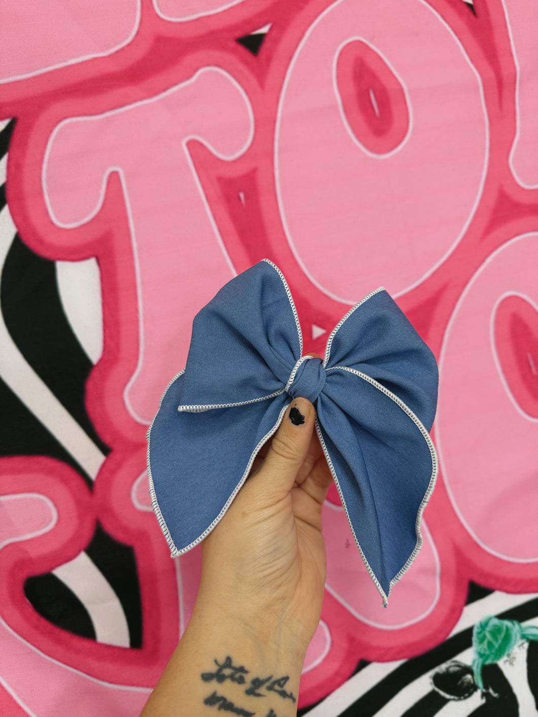 Denim with wilhire edge Big Bow