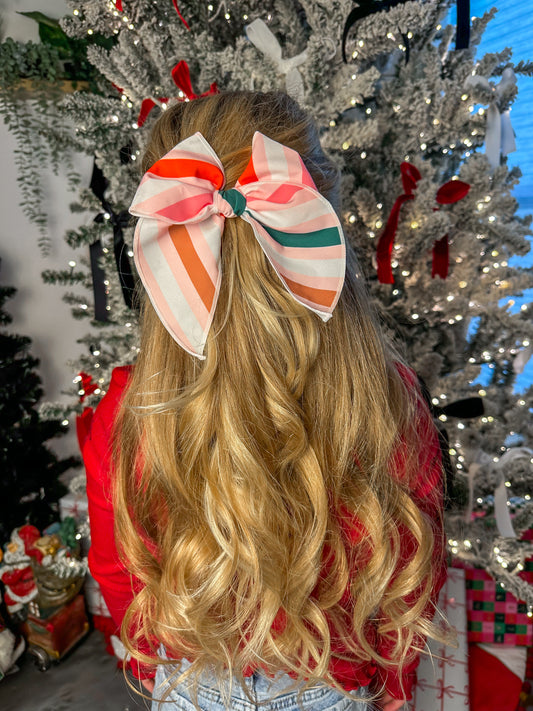 Pink Christmas Stripes Big Bow