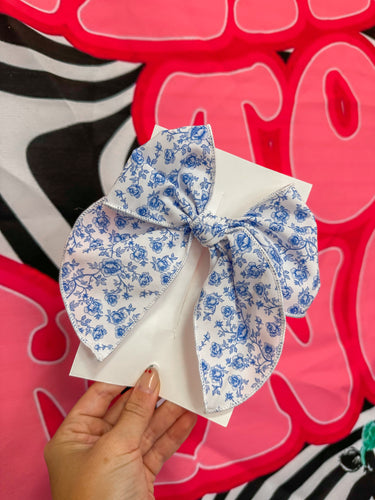 blue floral big bow