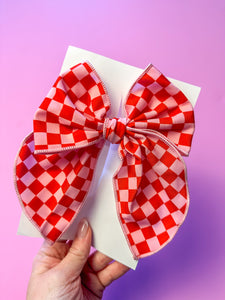 Pink + Red Check Big Bow