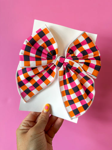 Halloween Gingham Stripes Big Bow