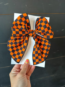 Orange + Black Check Big Bow