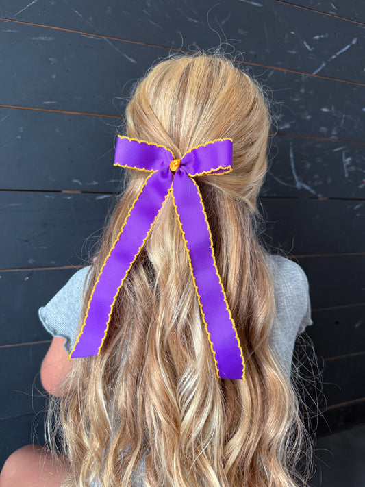 purple w yellow stitch xl bow