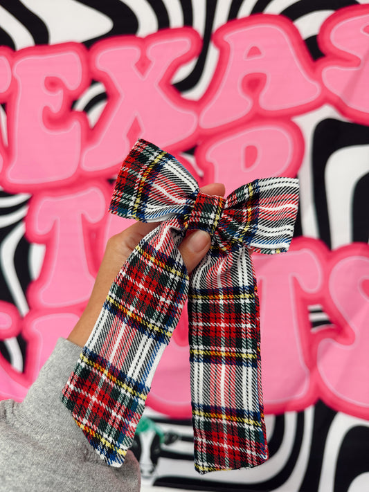 Christmas Plaid white bow