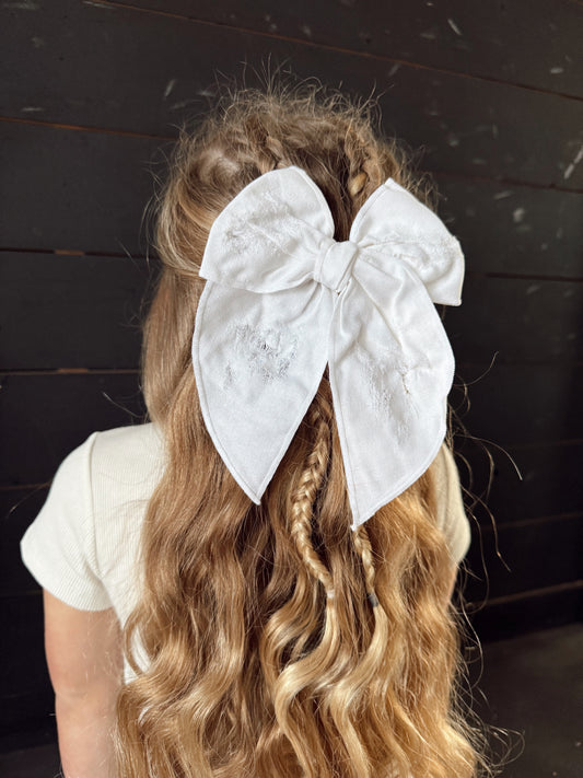 distressed white big bow