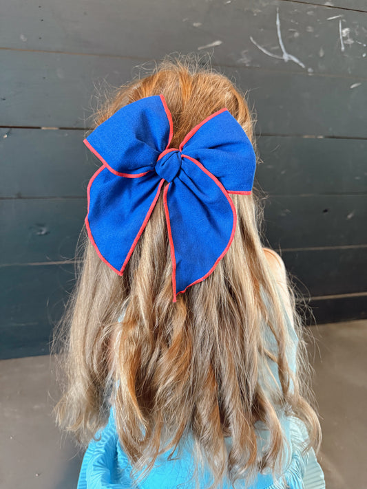 BLUE WITH RED THREAD Big Bow