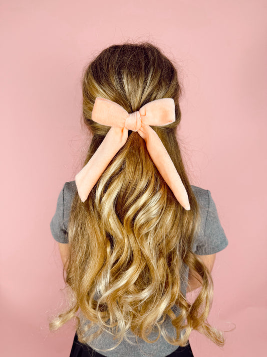 Peach Velvet Big Bow