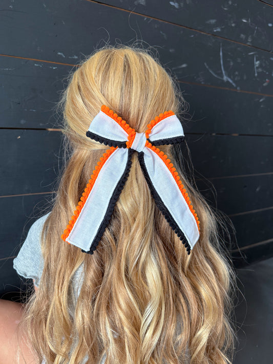 white w black & orange trim big bow