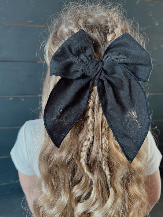 distressed black big bow